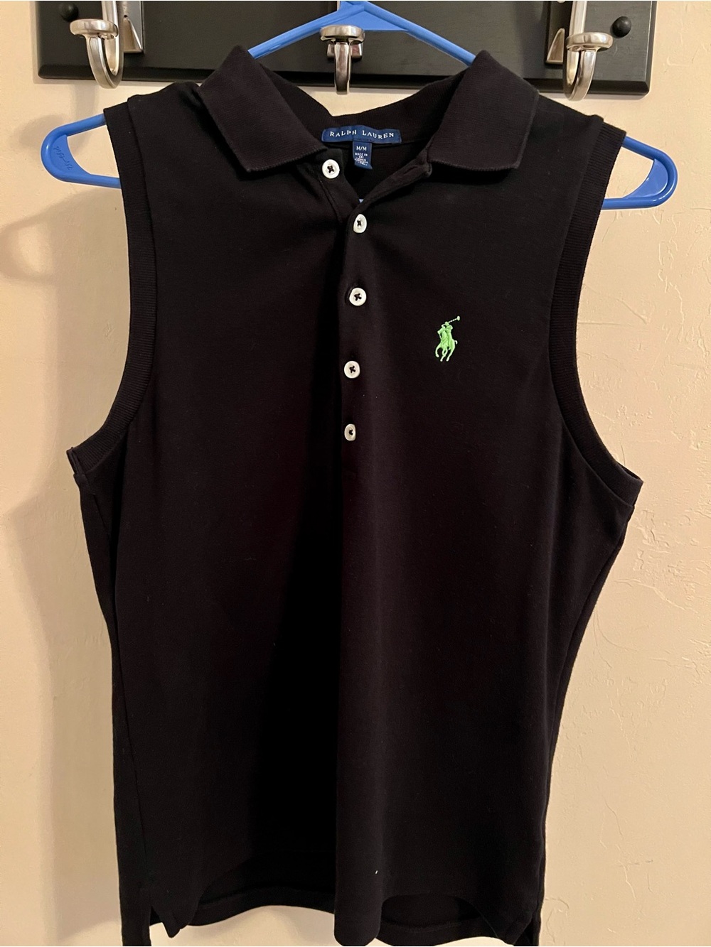 Ralph Lauren Black Sleeveless Polo with Neon Green Pony